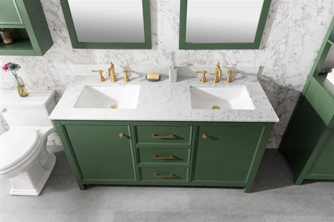 Image of 60" Vogue Green Finish Double Sink Vanity Cabinet With Carrara White Top