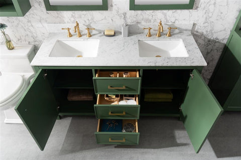 Image of 60" Vogue Green Finish Double Sink Vanity Cabinet With Carrara White Top