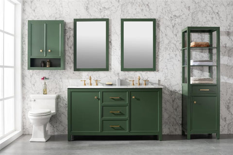 Image of 60" Vogue Green Finish Double Sink Vanity Cabinet With Carrara White Top