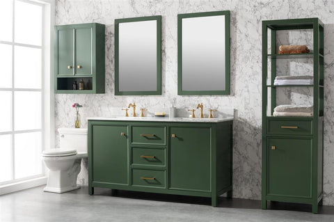 Image of 60" Vogue Green Finish Double Sink Vanity Cabinet With Carrara White Top