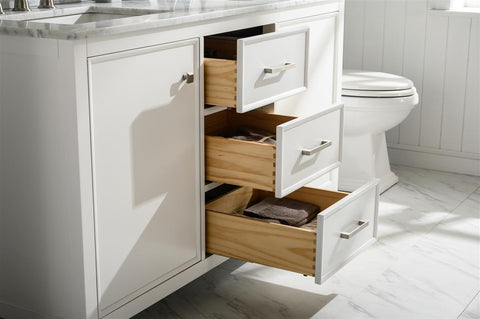 Image of 60" White Finish Double Sink Vanity Cabinet With Carrara White Top