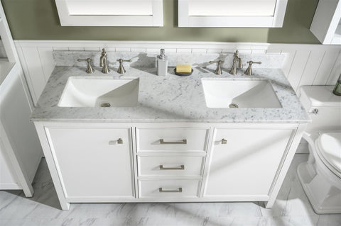 Image of 60" White Finish Double Sink Vanity Cabinet With Carrara White Top