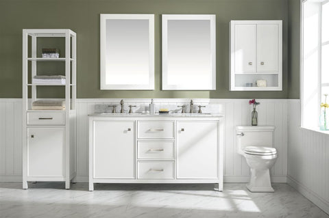 Image of 60" White Finish Double Sink Vanity Cabinet With Carrara White Top