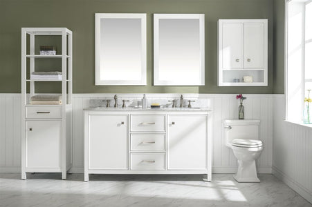 60" White Finish Double Sink Vanity Cabinet With Carrara White Top