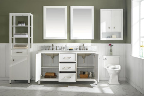 Image of 60" White Finish Double Sink Vanity Cabinet With Carrara White Top