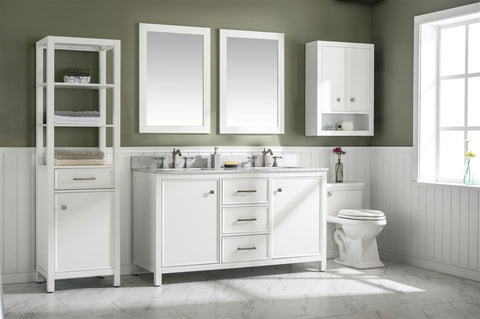 Image of 60" White Finish Double Sink Vanity Cabinet With Carrara White Top