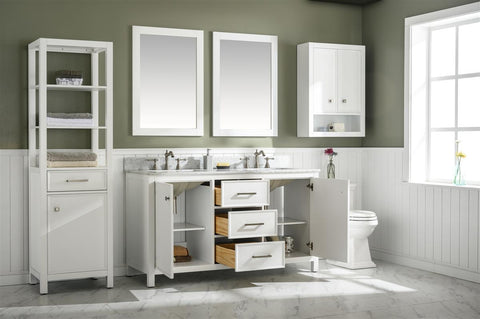 Image of 60" White Finish Double Sink Vanity Cabinet With Carrara White Top