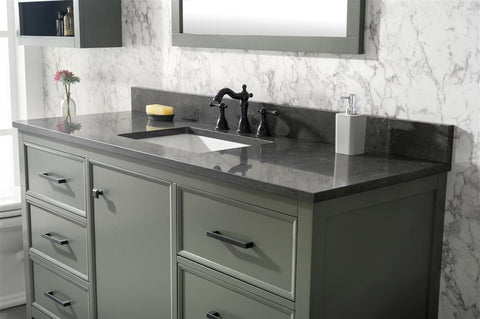 Image of 60" Pewter Green Finish Single Sink Vanity Cabinet With Blue Lime Stone Top