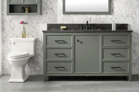 60" Pewter Green Finish Single Sink Vanity Cabinet With Blue Lime Stone Top