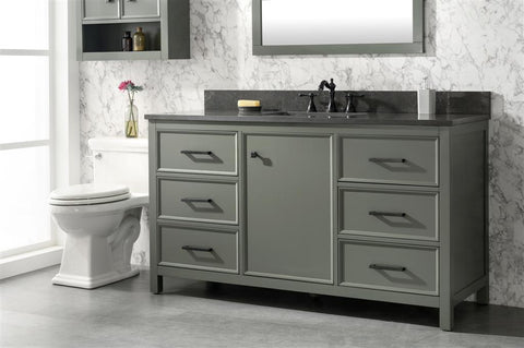 Image of 60" Pewter Green Finish Single Sink Vanity Cabinet With Blue Lime Stone Top