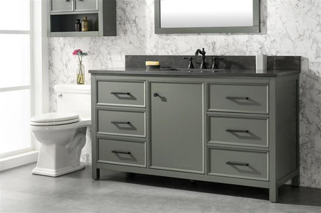 60" Pewter Green Finish Single Sink Vanity Cabinet With Blue Lime Stone Top