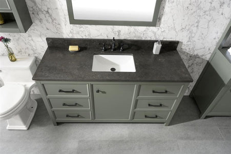 60" Pewter Green Finish Single Sink Vanity Cabinet With Blue Lime Stone Top