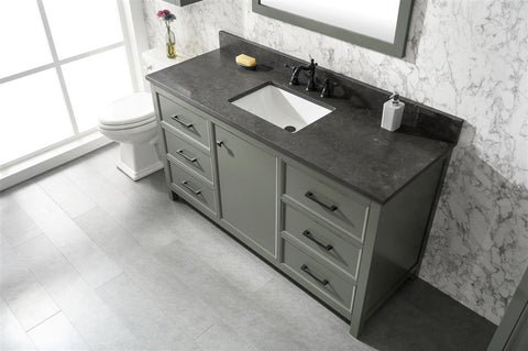 Image of 60" Pewter Green Finish Single Sink Vanity Cabinet With Blue Lime Stone Top