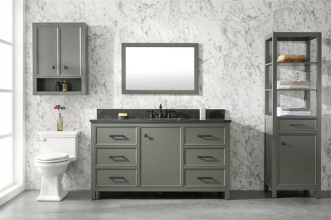 Image of 60" Pewter Green Finish Single Sink Vanity Cabinet With Blue Lime Stone Top