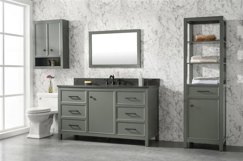 Image of 60" Pewter Green Finish Single Sink Vanity Cabinet With Blue Lime Stone Top