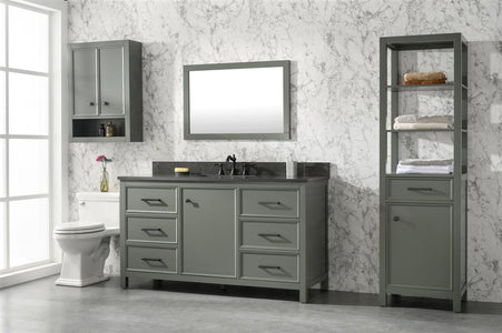 60" Pewter Green Finish Single Sink Vanity Cabinet With Blue Lime Stone Top