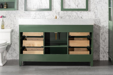 Image of 60" Vogue Green Finish Single Sink Vanity Cabinet With Carrara White Top