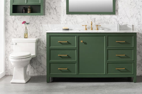 Image of 60" Vogue Green Finish Single Sink Vanity Cabinet With Carrara White Top