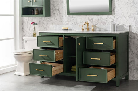 Image of 60" Vogue Green Finish Single Sink Vanity Cabinet With Carrara White Top