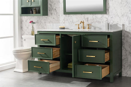 60" Vogue Green Finish Single Sink Vanity Cabinet With Carrara White Top