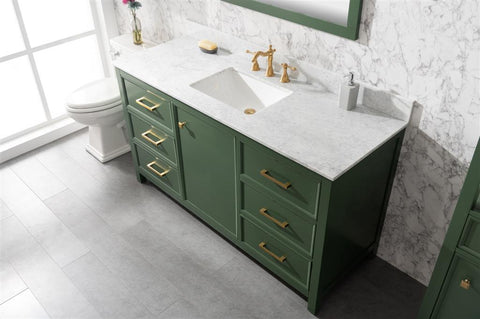 Image of 60" Vogue Green Finish Single Sink Vanity Cabinet With Carrara White Top