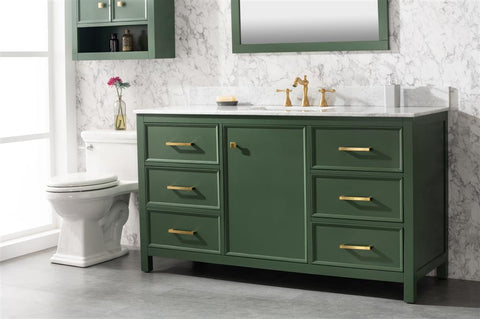 Image of 60" Vogue Green Finish Single Sink Vanity Cabinet With Carrara White Top