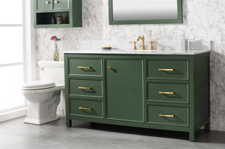 60" Vogue Green Finish Single Sink Vanity Cabinet With Carrara White Top