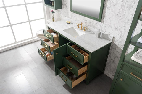 Image of 60" Vogue Green Finish Single Sink Vanity Cabinet With Carrara White Top