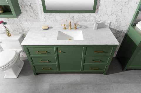 Image of 60" Vogue Green Finish Single Sink Vanity Cabinet With Carrara White Top