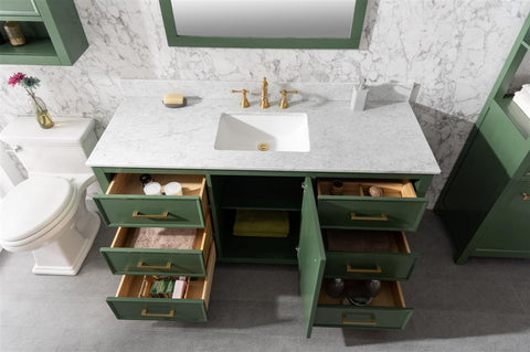 Image of 60" Vogue Green Finish Single Sink Vanity Cabinet With Carrara White Top