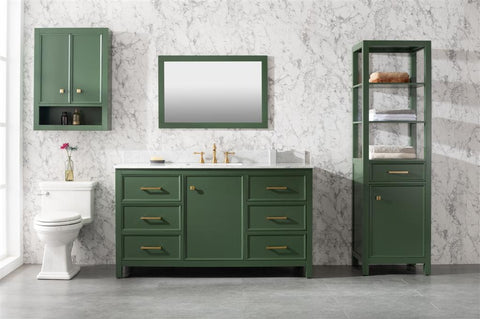 Image of 60" Vogue Green Finish Single Sink Vanity Cabinet With Carrara White Top