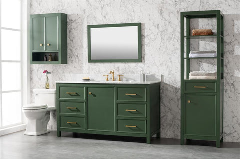 Image of 60" Vogue Green Finish Single Sink Vanity Cabinet With Carrara White Top