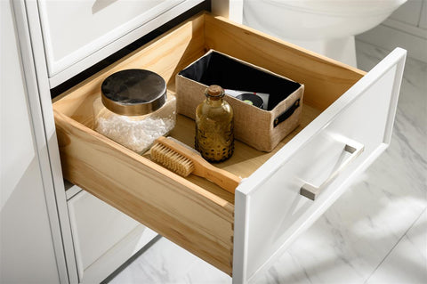 Image of 60" White Finish Single Sink Vanity Cabinet With Carrara White Top