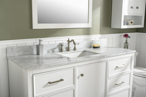 Image of 60" White Finish Single Sink Vanity Cabinet With Carrara White Top