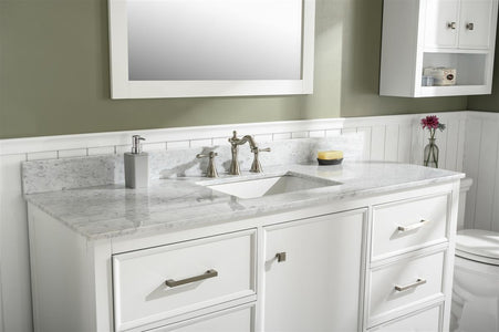 60" White Finish Single Sink Vanity Cabinet With Carrara White Top