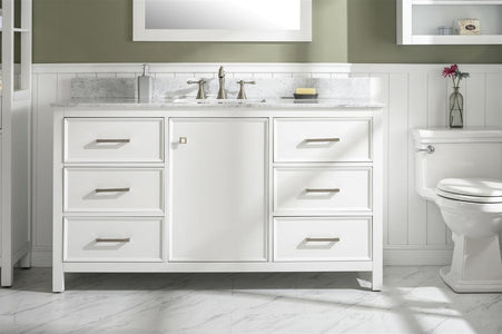 60" White Finish Single Sink Vanity Cabinet With Carrara White Top