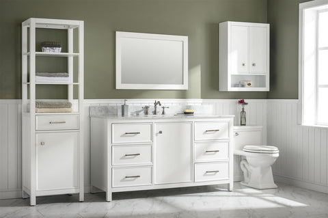 Image of 60" White Finish Single Sink Vanity Cabinet With Carrara White Top