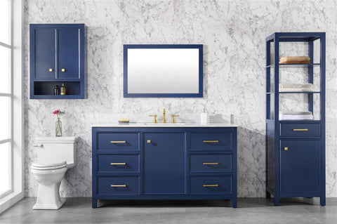 Image of 60" Blue Finish Single Sink Vanity Cabinet With Carrara White Top