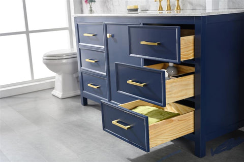 Image of 60" Blue Finish Single Sink Vanity Cabinet With Carrara White Top