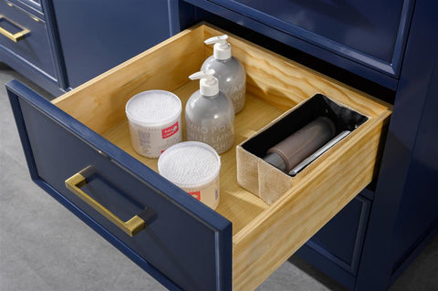 Image of 60" Blue Finish Single Sink Vanity Cabinet With Carrara White Top