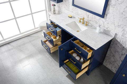 Image of 60" Blue Finish Single Sink Vanity Cabinet With Carrara White Top