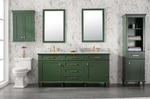 Image of 72" Vogue Green Double Single Sink Vanity Cabinet With Carrara White Top