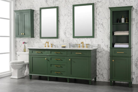 Image of 72" Vogue Green Double Single Sink Vanity Cabinet With Carrara White Top