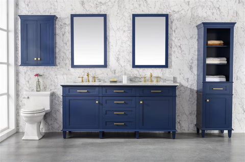 Image of 72" Blue Double Single Sink Vanity Cabinet With Carrara White Top