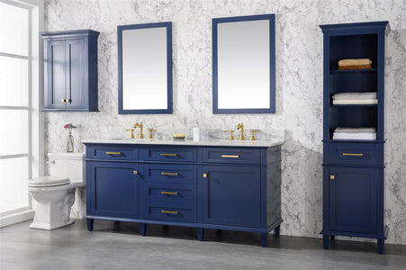 72" Blue Double Single Sink Vanity Cabinet With Carrara White Top