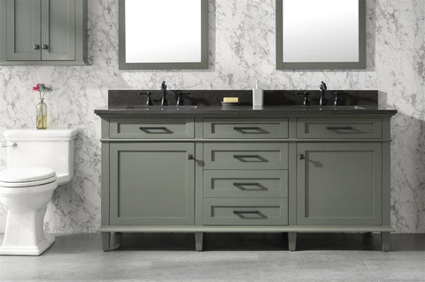 Image of 72" Pewter Green Double Single Sink Vanity Cabinet With Blue Lime Stone Top