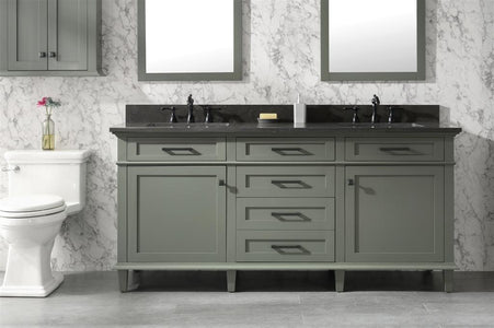 72" Pewter Green Double Single Sink Vanity Cabinet With Blue Lime Stone Top