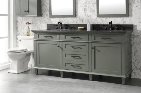 Image of 72" Pewter Green Double Single Sink Vanity Cabinet With Blue Lime Stone Top