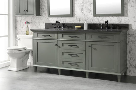 72" Pewter Green Double Single Sink Vanity Cabinet With Blue Lime Stone Top