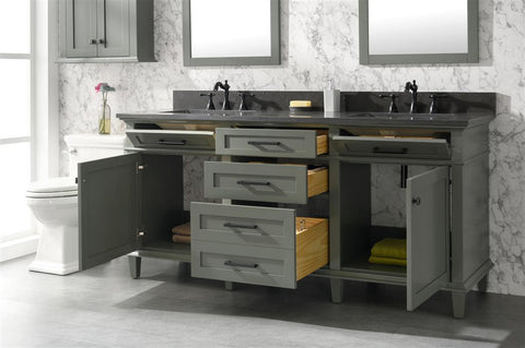 Image of 72" Pewter Green Double Single Sink Vanity Cabinet With Blue Lime Stone Top